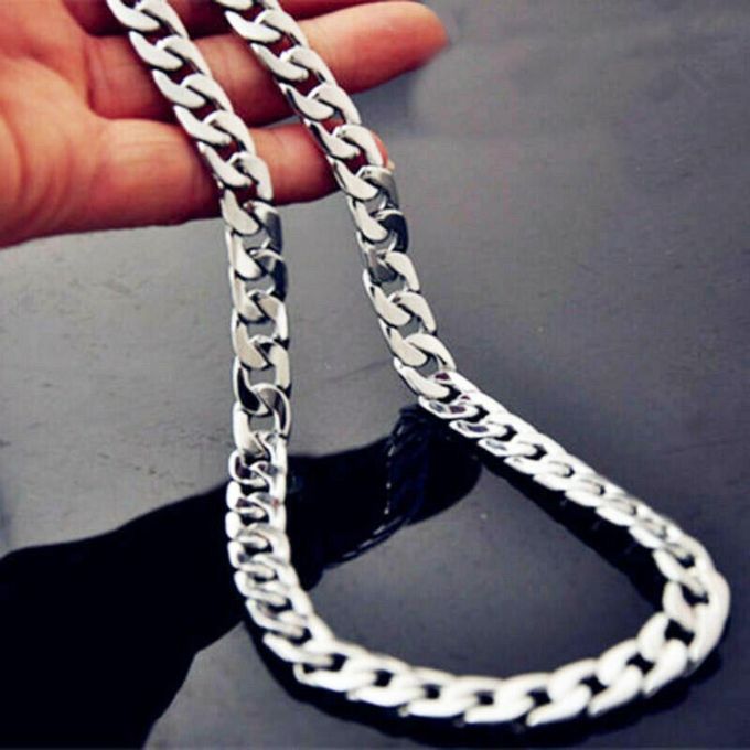 Men Silver Chain Necklace Curb Stainless Steel